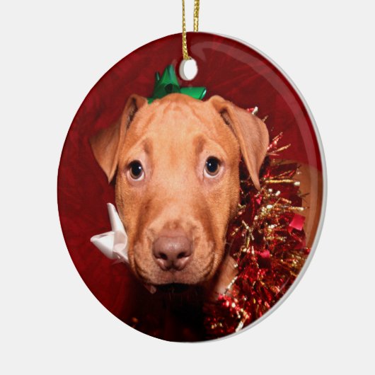 Pitbulppuppy Kerstmis Keramisch Ornament (Links)