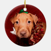 Pitbulppuppy Kerstmis Keramisch Ornament (Achterkant)