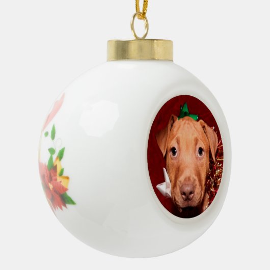 Pitbulppuppy Kerstmis Keramische Bal Ornament (Links)