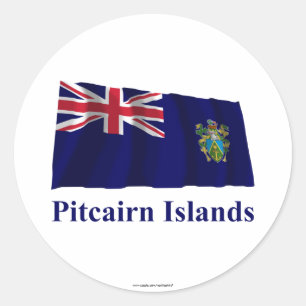 Pitcairneilanden Zwaaien Vlag met Naam Ronde Sticker