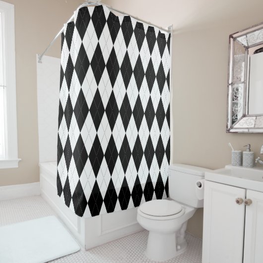 Pitch Black Argyle White Small Diamond Shape Douchegordijn (In situ)