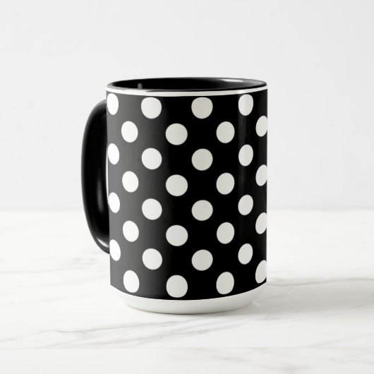 Pitch Black en Big White Polka Dots Mok (Voorkant links)