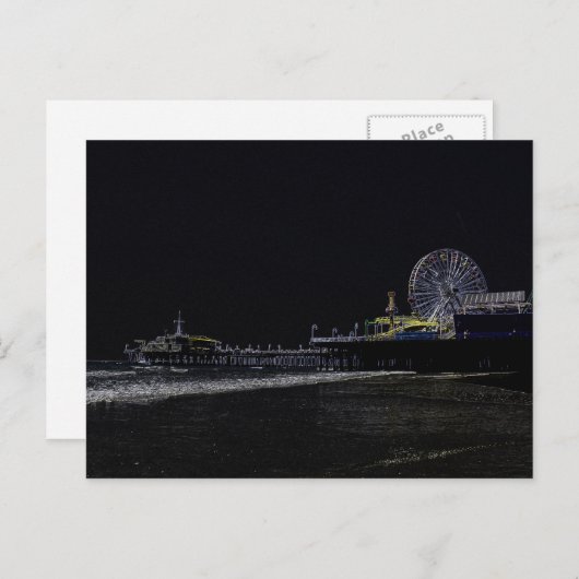 Pitch Black Neon Santa Monica Pier Briefkaart (Voorkant / Achterkant)