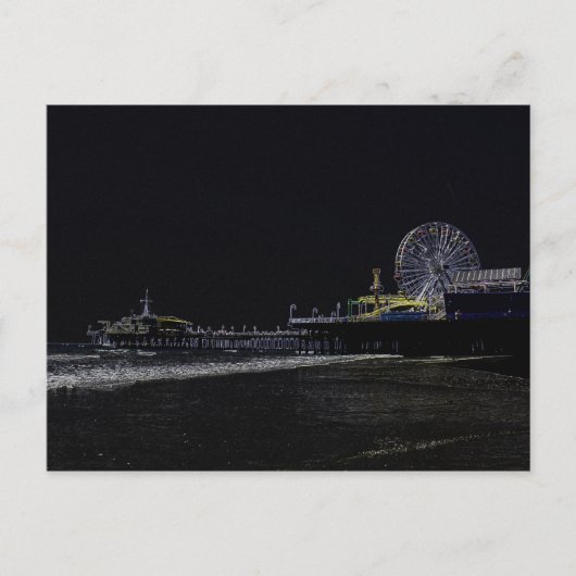 Pitch Black Neon Santa Monica Pier Briefkaart (Voorkant)