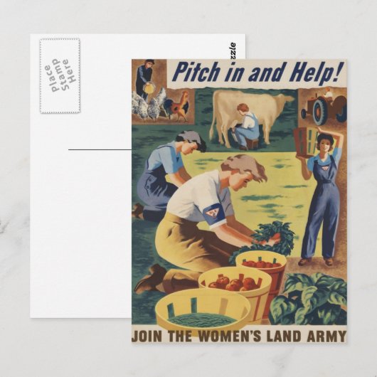 Pitch in en help mee aan het vrouwelijke landleger briefkaart (Voorkant / Achterkant)