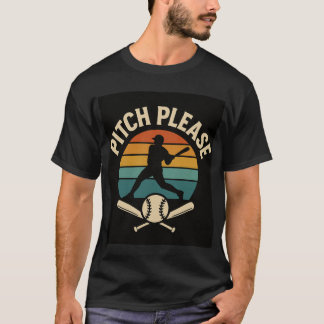 Pitch Please Baseball — Retro Sunset, Batter Silho T-shirt