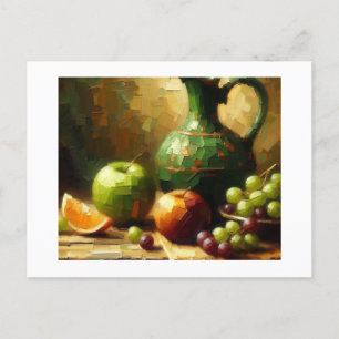 Pitcher, druiven en appels, briefkaart