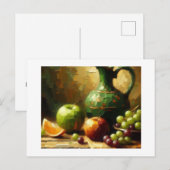 Pitcher, druiven en appels, briefkaart (Voorkant / Achterkant)