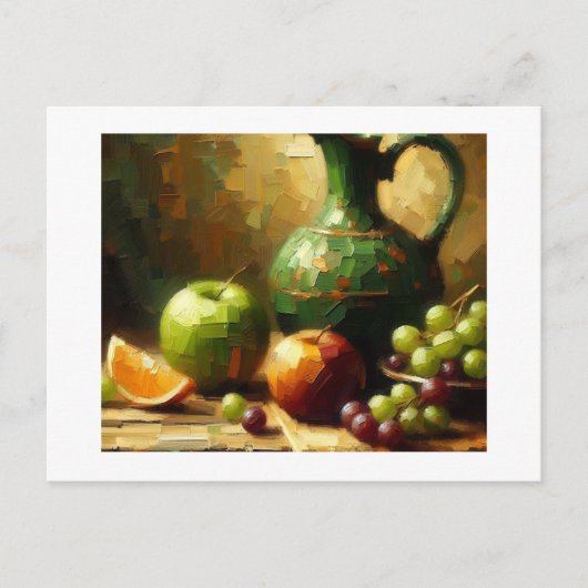 Pitcher, druiven en appels, briefkaart (Voorkant)