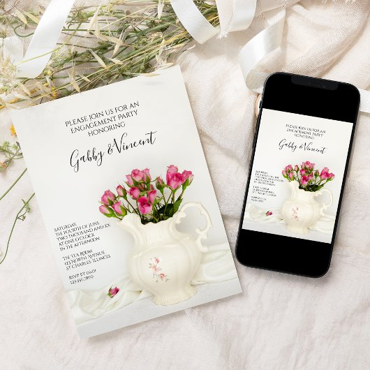  Pitcher en Roses Engagement Party Kaart