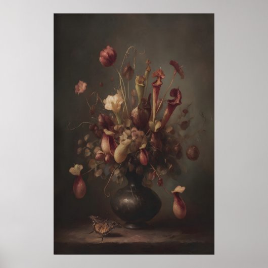 Pitcher Plants En Vlinder Wilde Bloemen In Poster (Voorkant)