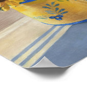 Pitcher van zonnebloemen op blauw gestript doek poster (Hoek)