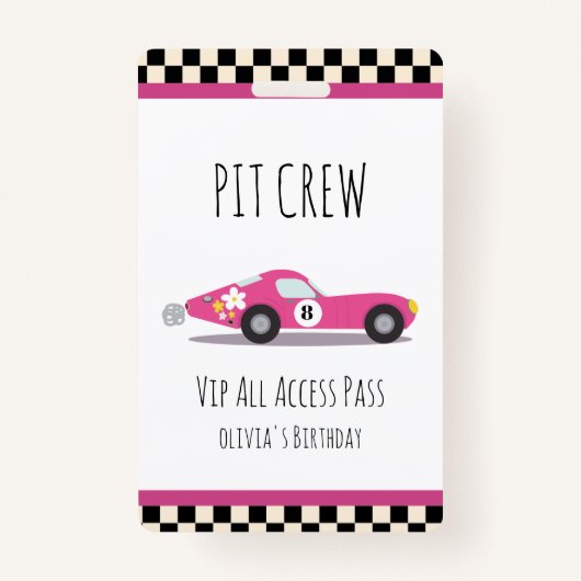 Pitcrew Raceauto Verjaardagsfeestje Pitcrew VIP-Pa Badge (Voorkant)