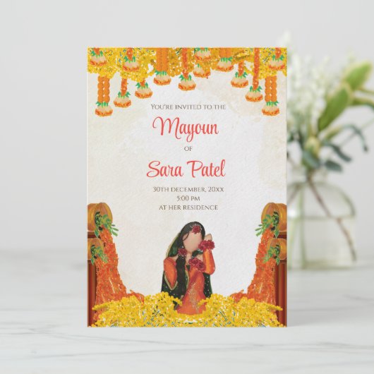 Pithi nodigt uit zoals Mayoun uitnodigingen Haldi  (Staand voorkant)