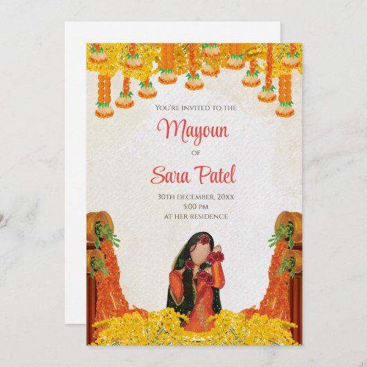 Pithi nodigt uit zoals Mayoun uitnodigingen Haldi  (Voorkant / Achterkant)