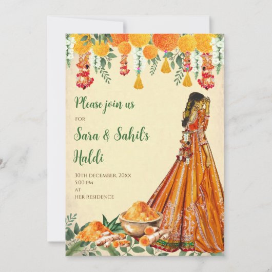 Pithi-uitnodigingen en Haldi nodigt Holud uit Kaart (Voorkant)