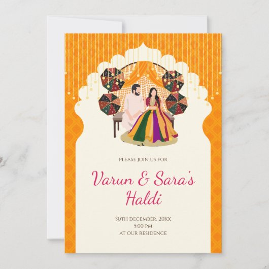 Pithi uitnodigingen Haldi uitnodigingen, Mayoun ui (Voorkant)