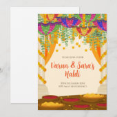 Pithi uitnodigingen Mayoun uitnodigingen, Haldi ui (Voorkant / Achterkant)