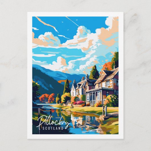 Pitlochry Schotland vintage reisillustratie Briefkaart (Voorkant)