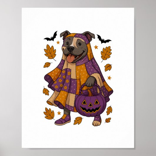 Pitpull Dog Ghost Halloween Poster (Voorkant)