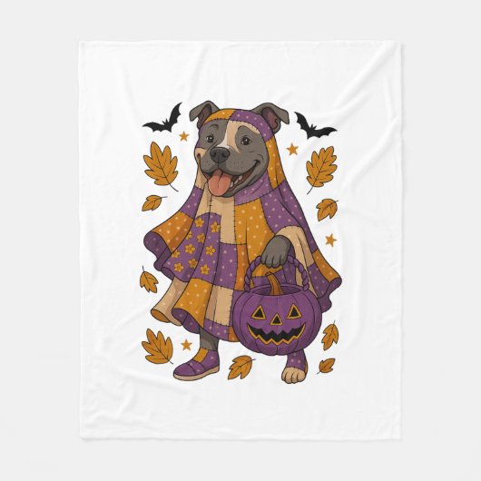 Pitpull Hond Geest Halloween Fleece Deken (Voorkant)