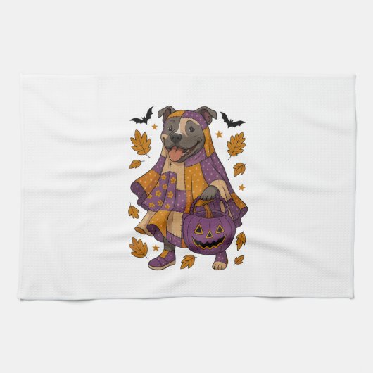 Pitpull Hond Geest Halloween Theedoek (Horizontaal)