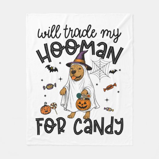 Pitpull-hond Halloween Geest Spoken Fleece Deken (Voorkant)