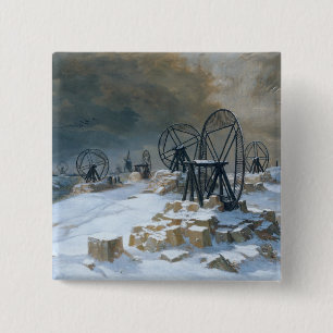 Pits bij Gentilly in de sneeuw, 1879 Vierkante Button 5,1 Cm