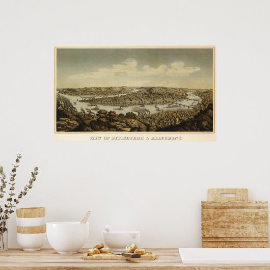 Pitsburgh birdseye map - 1874 (Krebs) BigMapBlog Poster (Keuken)