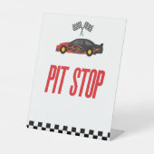 pitstop rode vlam race auto party tafel reclamebord met voetstuk (Voorkant)