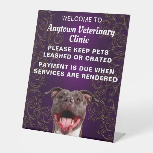 Pittbull Veterinarian Welcome Reclamebord Met Voetstuk (Voorkant)