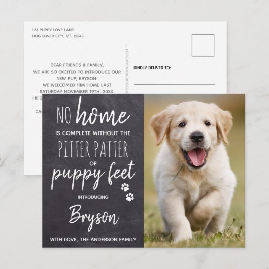 Pitter Patter van Puppy Feet New Pet Dog Puppy Aankondigingskaart (Voorkant / Achterkant)