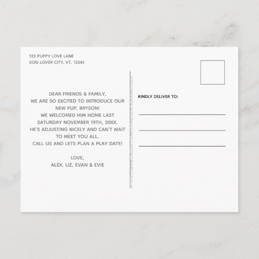 Pitter Patter van Puppy Feet New Pet Dog Puppy Aankondigingskaart (Achterkant)