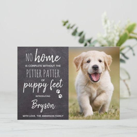 Pitter Patter van Puppy Feet New Pet Puppy Dog Aankondiging (Staand voorkant)