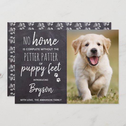 Pitter Patter van Puppy Feet New Pet Puppy Dog Aankondiging (Voorkant / Achterkant)