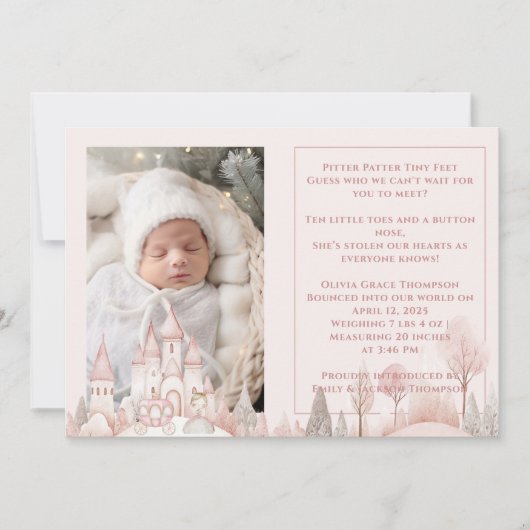 Pitter Patter Voeten Prinses Baby Meisje Geboorte Aankondiging (Voorkant)