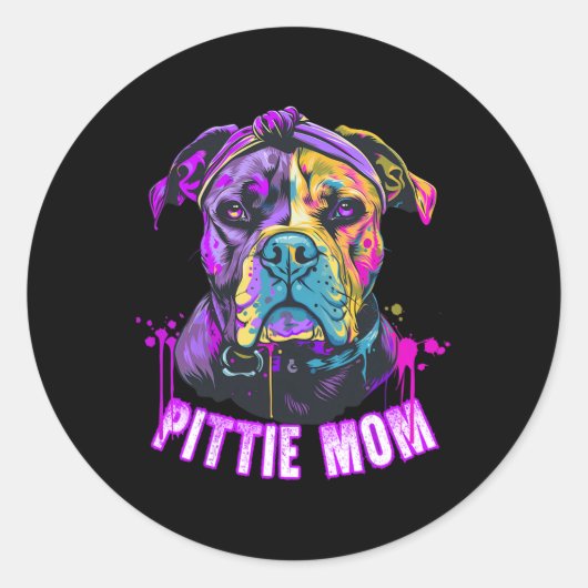 Pittie Mam Pitbull Hondenliefhebbers Moederdag Ronde Sticker (Voorkant)