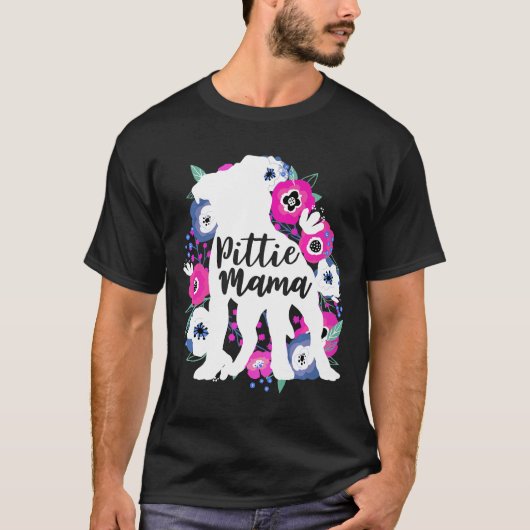 Pittie Mama Floral Flowers Pitbull Cute Pit Bull M T-shirt (Voorkant)