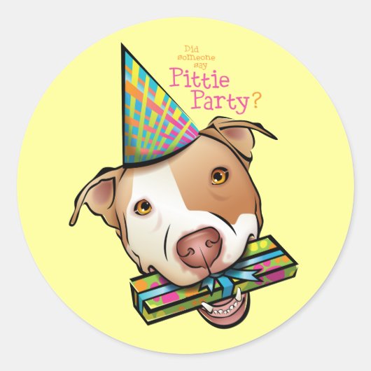 Pittie Party Ronde Sticker (Voorkant)