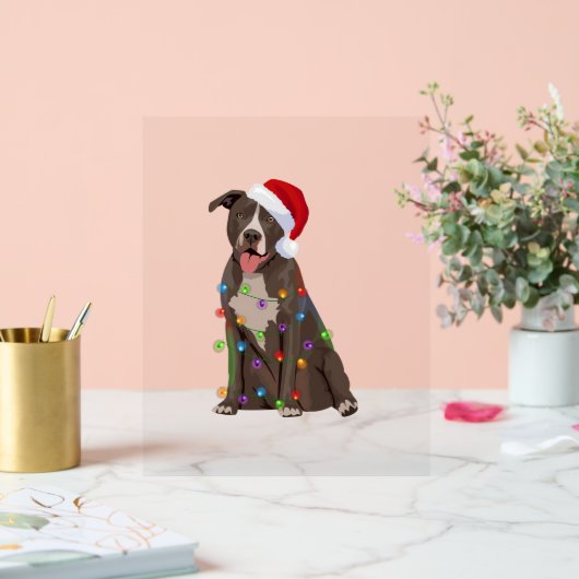 Pittie Pitbull Kerstverlichting Xmas Hondenliefheb Acryl Bord (Huwelijk)