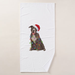Pittie Pitbull Kerstverlichting Xmas Hondenliefheb Badhanddoek