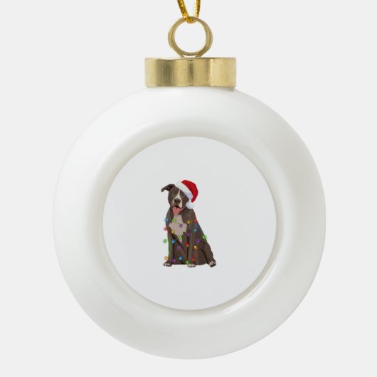 Pittie Pitbull Kerstverlichting Xmas Hondenliefheb Keramische Bal Ornament (Voorkant)