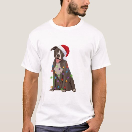 Pittie Pitbull Kerstverlichting Xmas Hondenliefheb T-shirt (Voorkant)