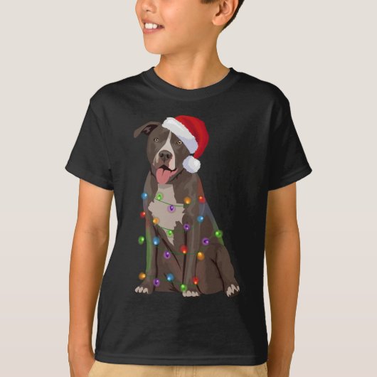 Pittie Pitbull Kerstverlichting Xmas Hondenliefheb T-shirt (Voorkant)