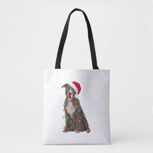 Pittie Pitbull Kerstverlichting Xmas Hondenliefheb Tote Bag (Voorkant)