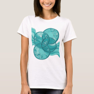 Pittig Zilveren BLAUWE KRISTALLEN EN GOLVEN Tekst T-shirt