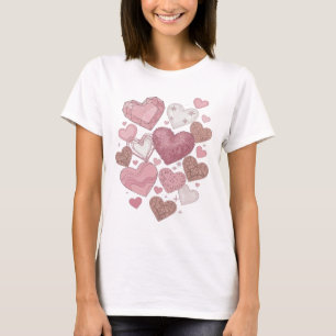 Pittig zilveren HARTEN EN STERREN Artistiek motief T-shirt