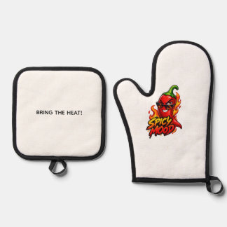 Pittige Chilipeper Keuken Schort – Krachtige Hete Ovenwant & Pannenlap Set