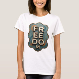 Pittige Goud FREEDOM Tekst Ontwerp T-shirt