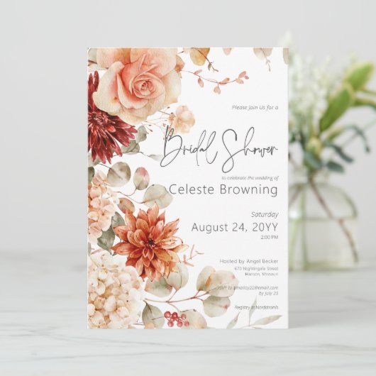Pittige Herfst Roest & Blush Boho Floral Vrijgezel Kaart (Staand voorkant)